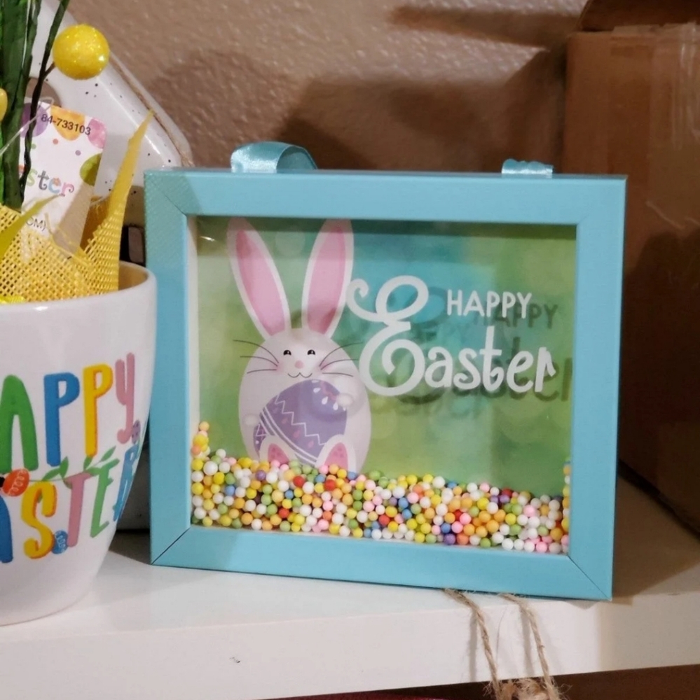 Bundle of Easter sign, garland and speckled eggs
